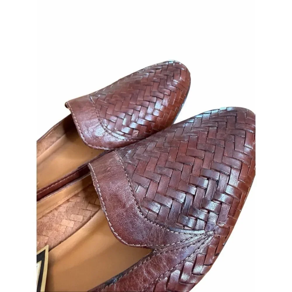 NWT Basic Editions Genuine Leather Almond Toe Flat Loafer Shoes Brown‎ Size 9M